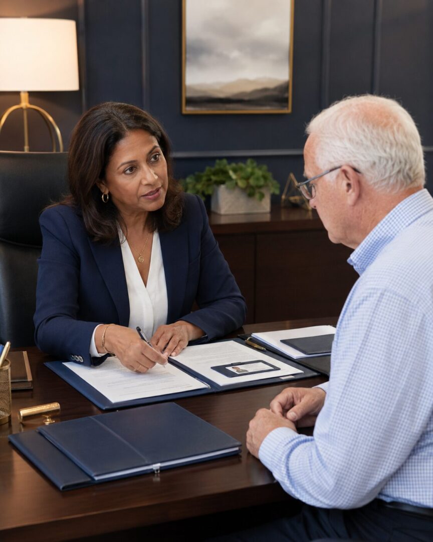 Consultant checking documents for a firearm competency application