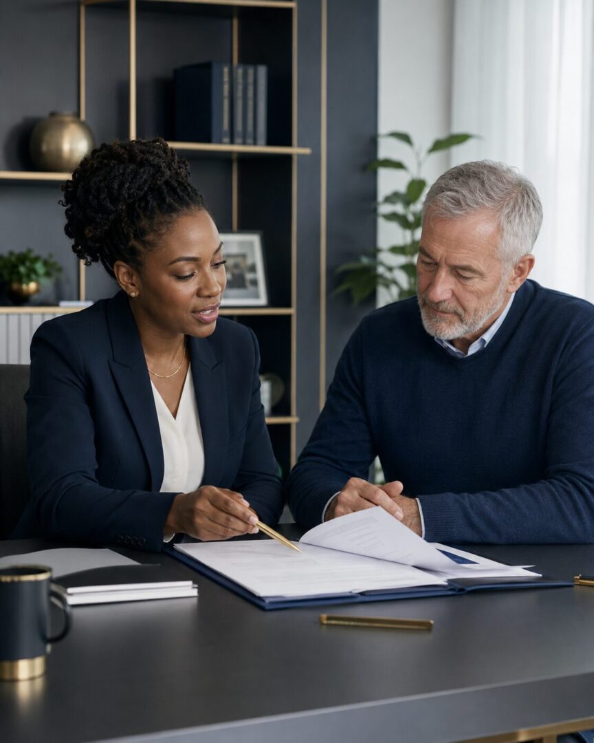 Executor and family member reviewing estate firearms documents